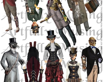 Steampunk People Collage Sheet- Digital Printable - Instant Download (2233)