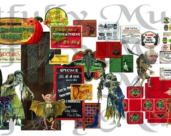 Moldy Morty's Market - Grimsley Village Miniature Halloween Separate Image Set Clip Art - Digital Printable - Instant Download (5088)