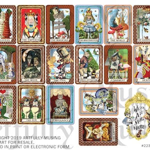 Foglio Collage di carte dei Tarocchi Alice nel Paese delle Meraviglie in miniatura - Stampabile digitale - Download istantaneo (2230)