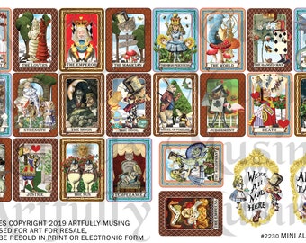 Miniature Alice In Wonderland Tarot Cards Collage Sheet- Digital Printable - Instant Download (2230)