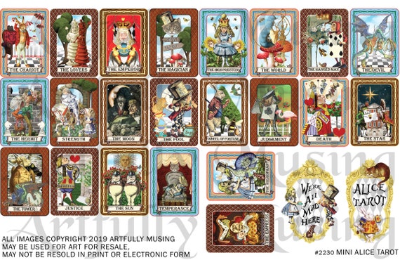 Miniature Alice in Wonderland Tarot Cards Collage Sheet Digital Printable  Instant Download 2230 (Instant Download) 