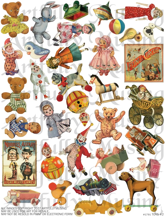 Vintage Toys #2 Collage Sheet - Digital Printable - Instant