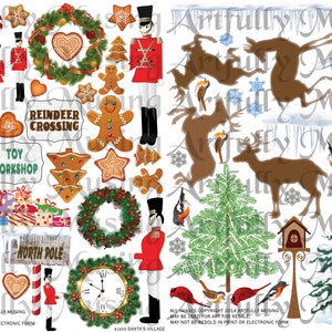 2 Collage Sheet Set - Christmas Santa&#39;s Village & Winter Wonderland- Digital Printable - Instant Download (1654)