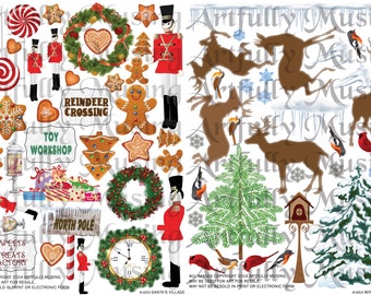 2 Collage Sheet Set - Christmas Santa's Village & Winter Wonderland- Digital Printable - Instant Download (1654)