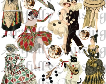 Vintage Costumes Collage Sheet - Digital Printable - Instant Download (1758)