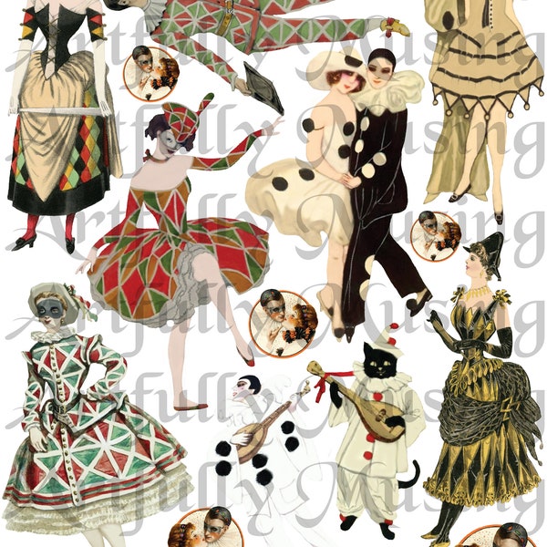 Vintage Costumes Collage Sheet - Digital Printable - Instant Download (1758)