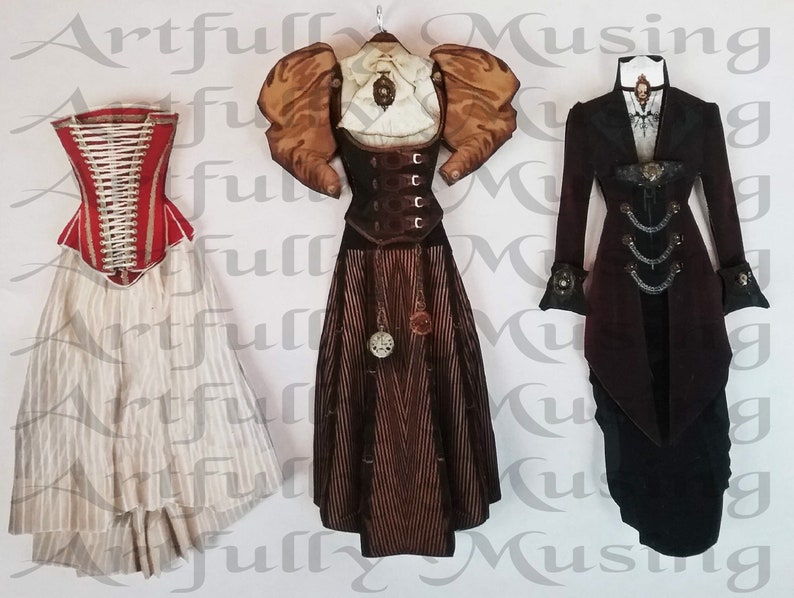 Steampunk Fashion 2 Paper Dolls Collage Sheet Digital Printable Instant Download 1782 image 8