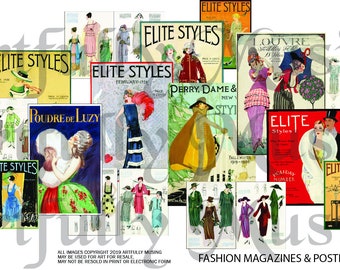 Fashion Magazines and Posters - 36 Separate Images - Digital Image Set Clip Art - Digital Printable - Instant Download (5076)