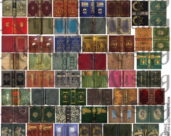 Tiny Antique Book Covers Collage Sheet- Digital Printable - Instant Download (2273)