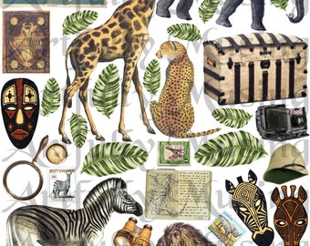 Out of Africa - Animals on Safari Collage Sheet- Digital Printable - Instant Download (1665)
