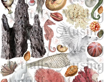 Mermaid Garden #4 Collage Sheet- Digital Printable - Instant Download (1676)