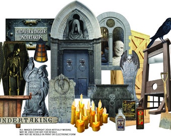 Cadaver & Digger Undertakers Grimsley Village Miniature Halloween 30 Separate Image Set Clip Art - Digital - Instant Download (5040)