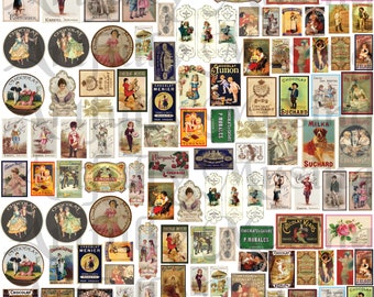 Miniature Chocolate Labels  Ephemera Collage Sheet- Digital Printable - Instant Download (1797)