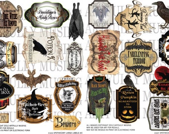 2 Collage Sheet Set - Large Witches Apothecary Potion Labels - Digital Printable - Instant Download (1606)