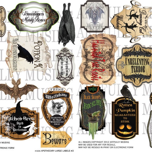2 Collage Sheet Set Witches Apothecary Book Labels &amp; Spines - Etsy