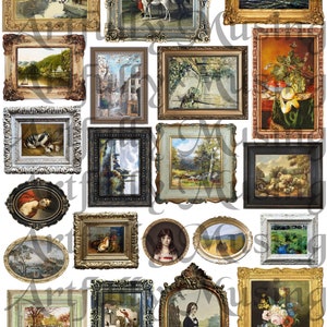 Miniature Antique Paintings Collage Sheet- Digital Printable - Instant Download (2265)
