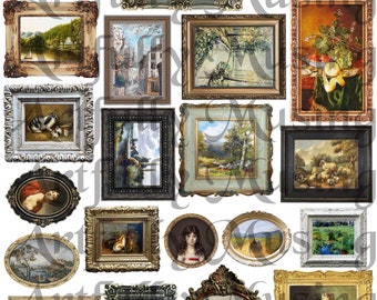 Miniature Antique Paintings Collage Sheet- Digital Printable - Instant Download (2265)
