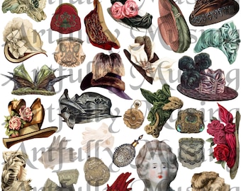 Fabulous Hats and More Fashion Ephemera Collage Sheet- Digital Printable - Instant Download (1683)