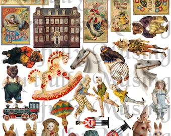 Vintage Toys  Collage Sheet - Digital Printable - Instant Download (1725)