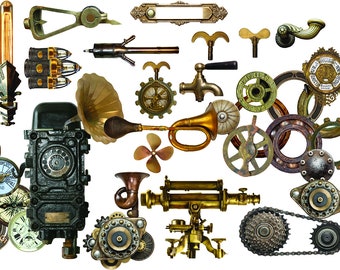 Steampunk Elements 70 Separate Images - Image Set -  Digital Image Set Clip Art - Digital Printable - Instant Download (5024)