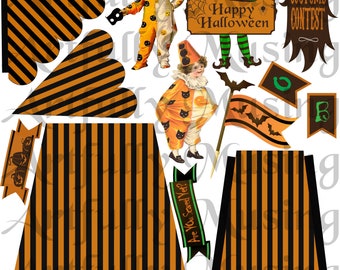 3D Halloween-tent en kinderkostuumwedstrijd Collageblad - Digitaal afdrukbaar - Instant Download (1637)