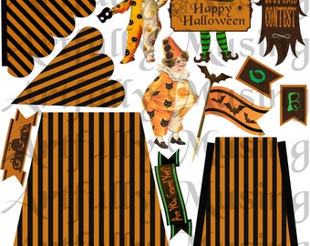 3D  Halloween Tent and Children Costume Contest Collage Sheet- Digital Printable - Instant Download (1637)