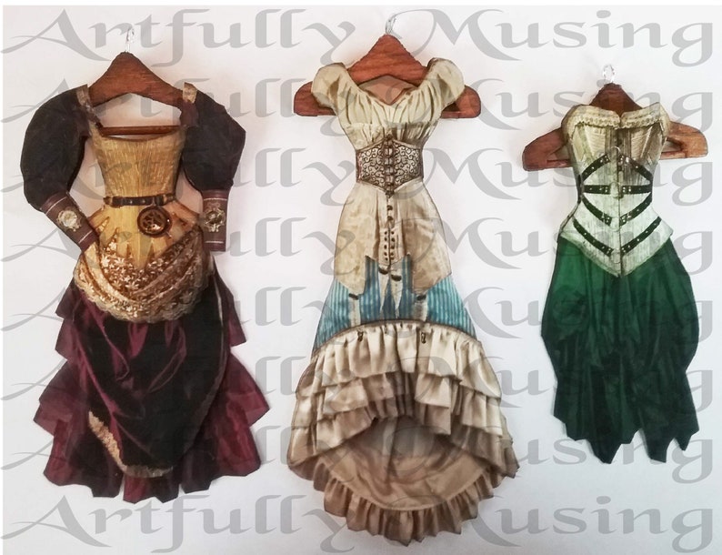 Steampunk Fashion 2 Paper Dolls Collage Sheet Digital Printable Instant Download 1782 image 6