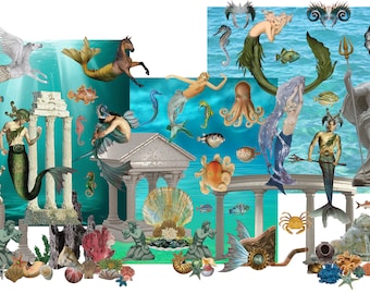 MERMAID GARDEN LARGE 110 Digital Separate Image Set Clip Art - Digital Printable - Instant Download (5051)