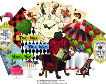 Large Tea Party Alice in Wonderland Digital Image Set 65 Separate Images - Digital Printable - Instant Download (5045)