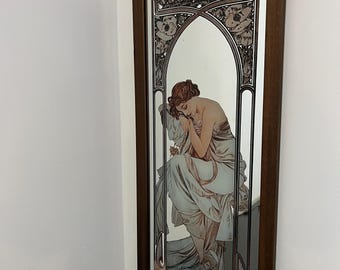 Vintage Art Nouveau Wall Panel Mirror - Alphonse Mucha Night's Rest