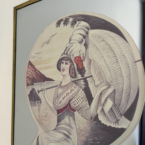 Vintage Art Deco Fashion Mirror - Elegant Promenade Seaside Umbrella Wall Art