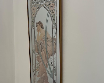 Vintage Alphonse Mucha "The Carnation" Mirror - Art Nouveau Elegance