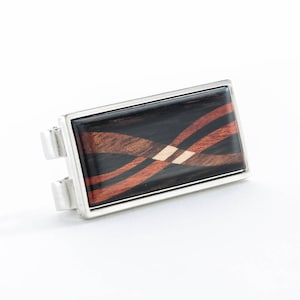 Money Clip Inlaid Wood.  Cocobolo, Ebony, or Lacewood with assorted hardwood inlays.  Gift for husband, brother, boyfriend and groomsmen.