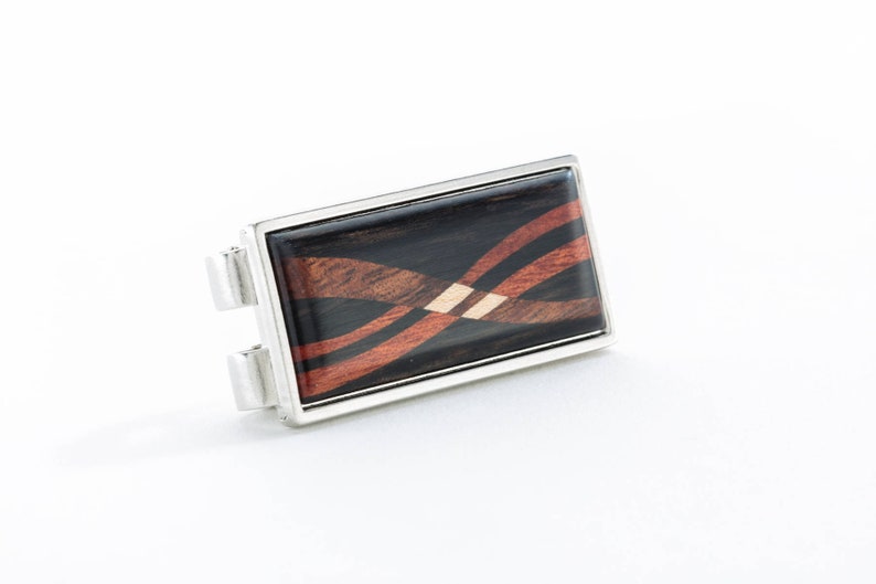 Money Clip Inlaid Wood. Cocobolo, Ebony, or Lacewood with assorted hardwood inlays. Gift for husband, brother, boyfriend and groomsmen. ebony (black)