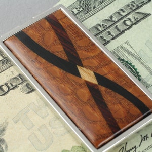 Money Clip Inlaid Wood. Cocobolo, Ebony, or Lacewood with assorted hardwood inlays. Gift for husband, brother, boyfriend and groomsmen. image 4