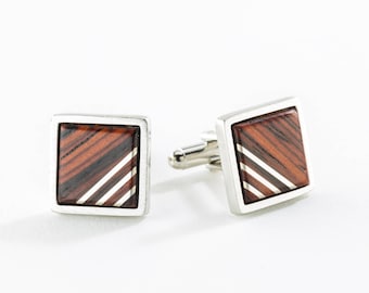 Boutons de manchette pour hommes avec style. Ébène ou Cocobolo avec incrustation d’argent.  Cadeau des mariés, cadeau pour mari, cadeau du cinquième anniversaire