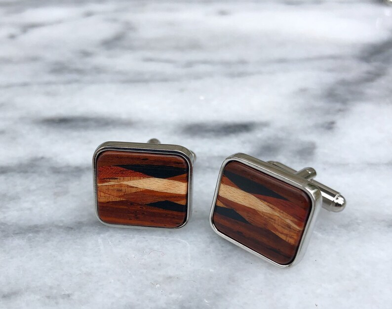 Wooden Inlay Cuff Links Cocobolo or Ebony With Inlaid Etsy