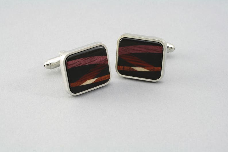 Wooden Inlay Cuff Links Cocobolo or Ebony With Inlaid Etsy