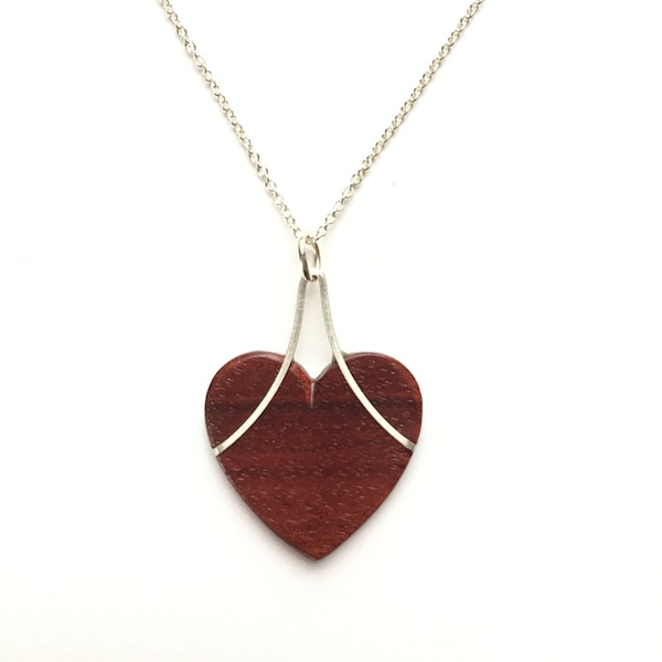 Heart Necklace with Silver and Ebony or Pau Brasil. Gift for Wife, Mom, girlfriend, daughter