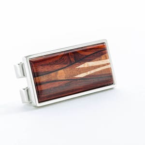 Money Clip Inlaid Wood. Cocobolo, Ebony, or Lacewood with assorted hardwood inlays. Gift for husband, brother, boyfriend and groomsmen. cocobolo (reddish)