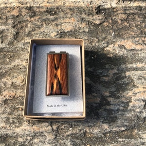 Money Clip Inlaid Wood. Cocobolo, Ebony, or Lacewood with assorted hardwood inlays. Gift for husband, brother, boyfriend and groomsmen. image 7