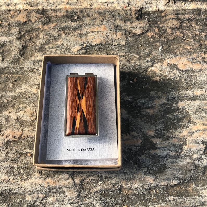 Money Clip Inlaid Wood. Cocobolo, Ebony, or Lacewood with assorted hardwood inlays. Gift for husband, brother, boyfriend and groomsmen. image 7