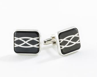 Cuff Links Inlay Silver Braid with Ebony or Cocobolo. Stylish and unique. Grooms Gift, Fifth Anniversary, Gift for Man