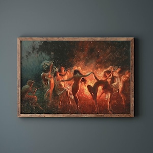 Fire Dance Witch Print | Dark Academia Poster | Pagan Forest Nymphs | Digital Download