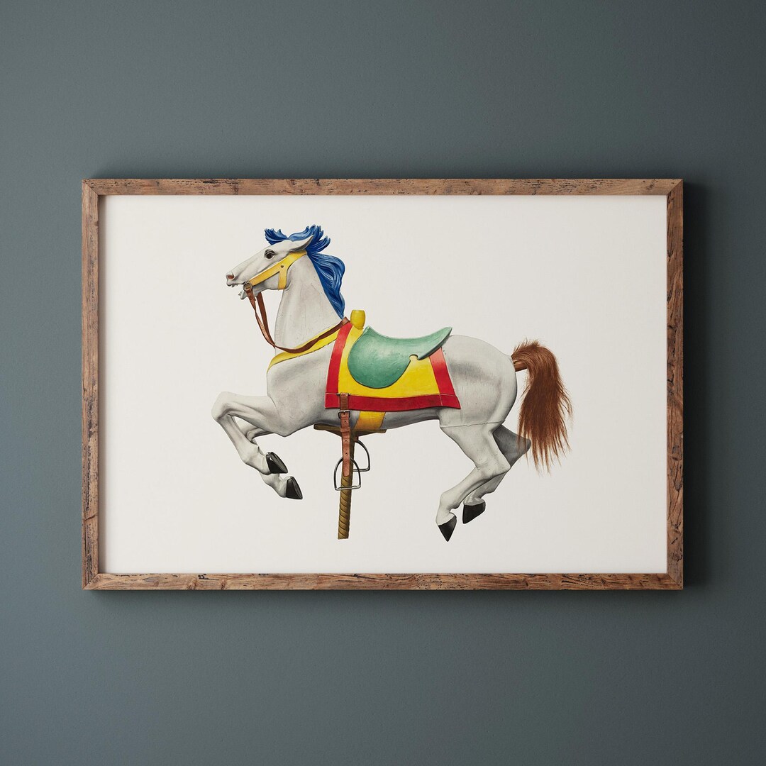 Carousel Horse Vintage Print | Americana Poster | Folk Art Fairground ...