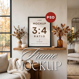 Maquette de cadre d'affiche au format 3:4 | Modèle PSD Automne | Décoration murale automnale | Téléchargement numérique
