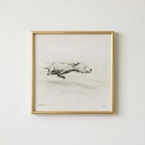May include: A framed black and white print of a running animal, possibly a rodent, with the word "FLIGHT" at the bottom left. The print is in a gold-colored frame.
