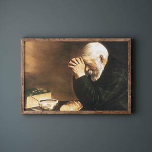 Grace Man Bidden-afdruk | Vintage christelijke muurkunst | Boerderijdecoratie | Digitale download