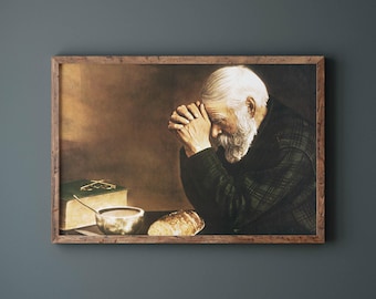 Grace Man Betender Druck | Vintage christliche Wandkunst | Bauernhaus Dekor | Digitaler Download