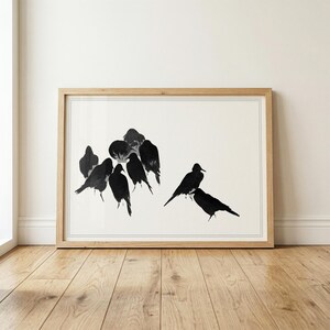 Seitei-kraaienprint | Japanse vogelposter | Minimalistische inktmuurkunst | Digitale download